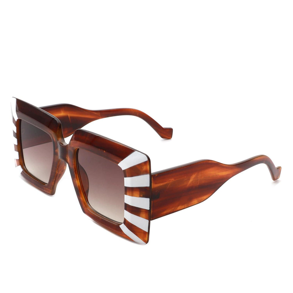 Cramilo Eyewear Sunglasses Brown/White Stripes Caelum - Women Fashion Square Flat Top Oversize Sunglasses