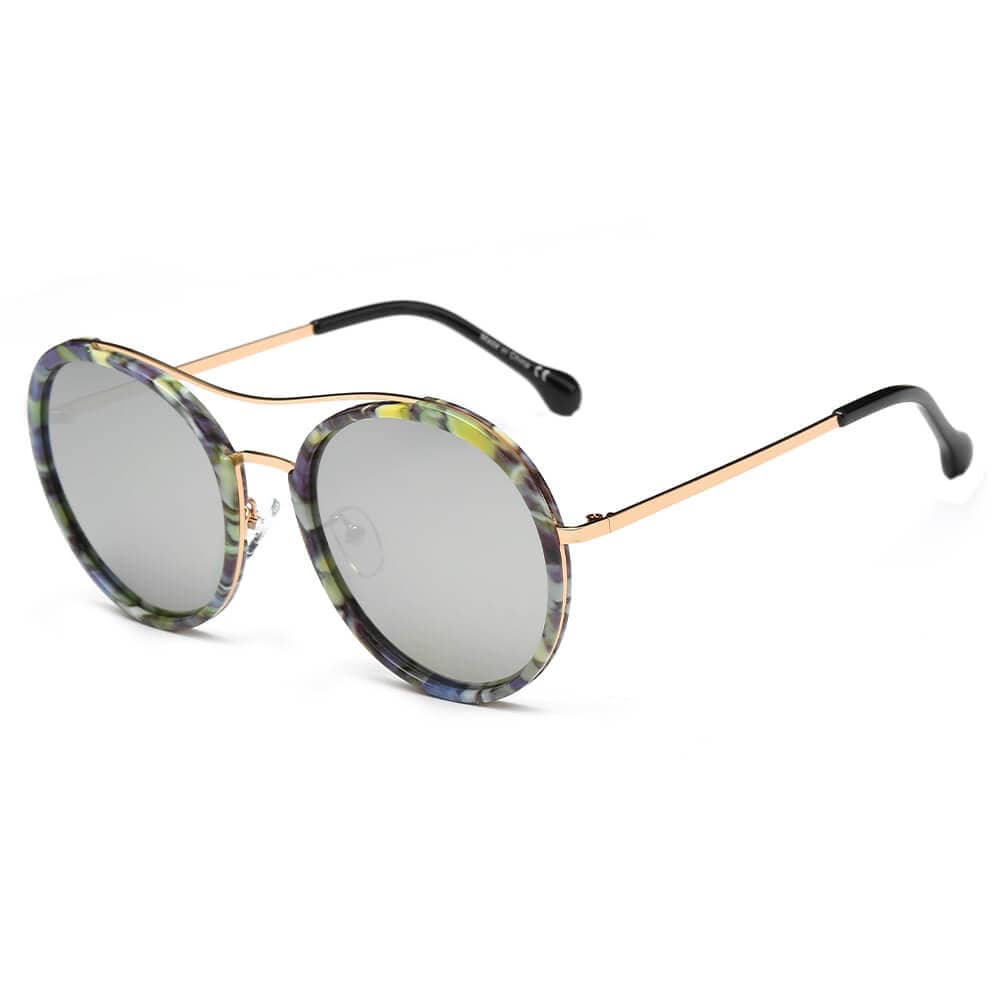 Cramilo Eyewear Sunglasses Camo Rims - Silver Lens - Gold Arms EMPORIA | Retro Polarized Lens Circle Round Sunglasses