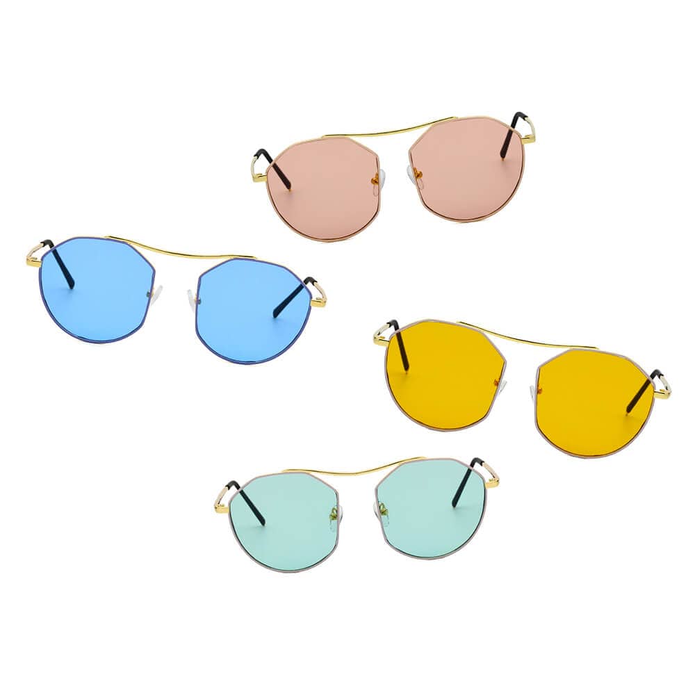 Cramilo Eyewear Sunglasses CHOCTAW - Round Tinted Geometric Brow-Bar Fashion Sunglasses