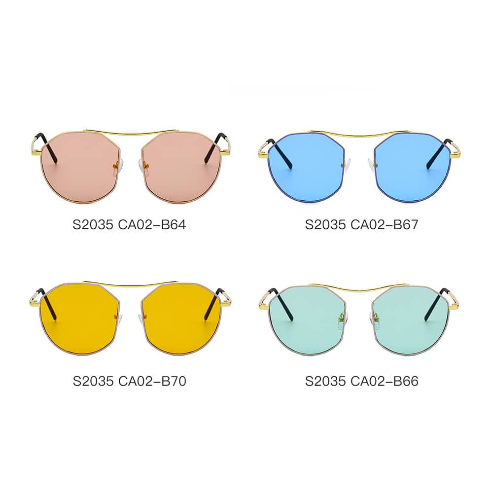 Cramilo Eyewear Sunglasses CHOCTAW - Round Tinted Geometric Brow-Bar Fashion Sunglasses