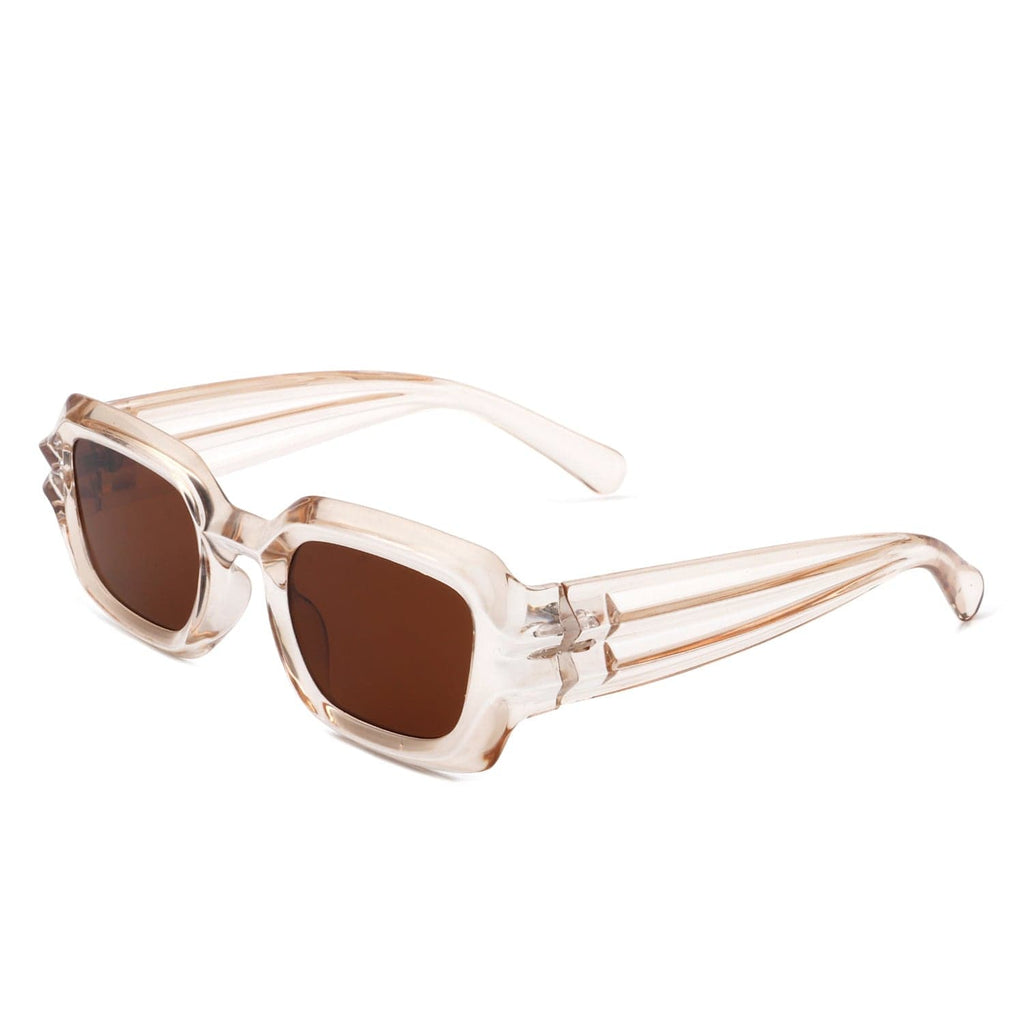 Cramilo Eyewear Sunglasses Clear Brown Prismite - Square Geometric Retro Irregular Thick Frame Fashion Sunglasses