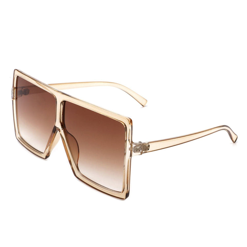 Cramilo Eyewear Sunglasses Clear Brown Zenithia - Square Oversize Women Flat Top Fashion Sunglasses