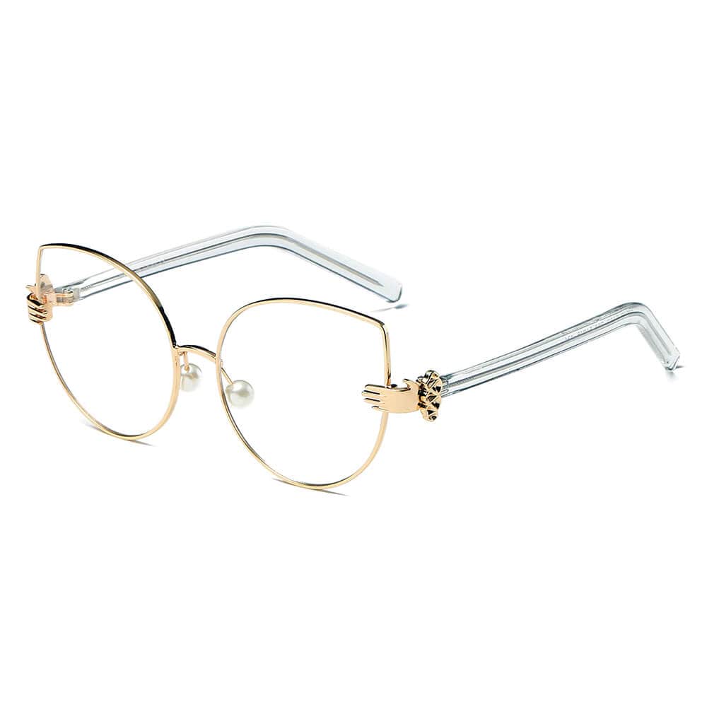 Cramilo Eyewear Sunglasses Clear CENTRALIA | Women Metal Frame Cat Eye Hands Classic Sunglasses