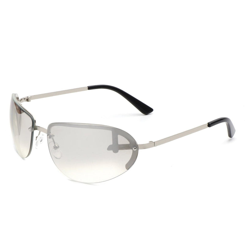 Cramilo Eyewear Sunglasses Clear Oceandew - Retro Rimless Oval Tinted Fashion Round Sunglasses