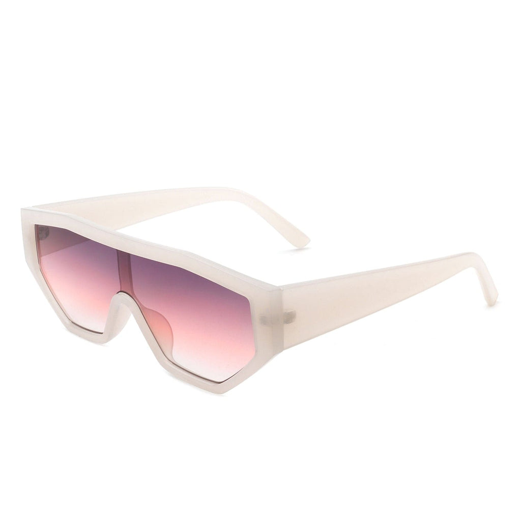 Cramilo Eyewear Sunglasses Clear White Firelily - Geometric Square Futuristic Fashion Sunglasses