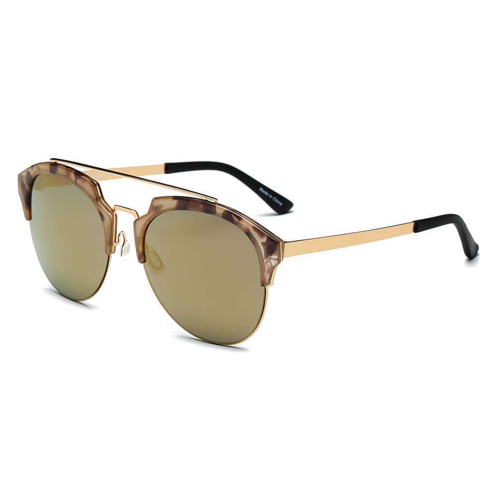 Cramilo Eyewear Sunglasses COROLLA | Half Frame Mirrored Lens Horned Rim Sunglasses Circle