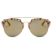 Cramilo Eyewear Sunglasses COROLLA | Half Frame Mirrored Lens Horned Rim Sunglasses Circle