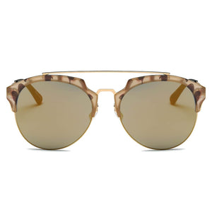 Cramilo Eyewear Sunglasses COROLLA | Half Frame Mirrored Lens Horned Rim Sunglasses Circle