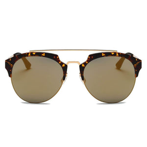 Cramilo Eyewear Sunglasses COROLLA | Half Frame Mirrored Lens Horned Rim Sunglasses Circle