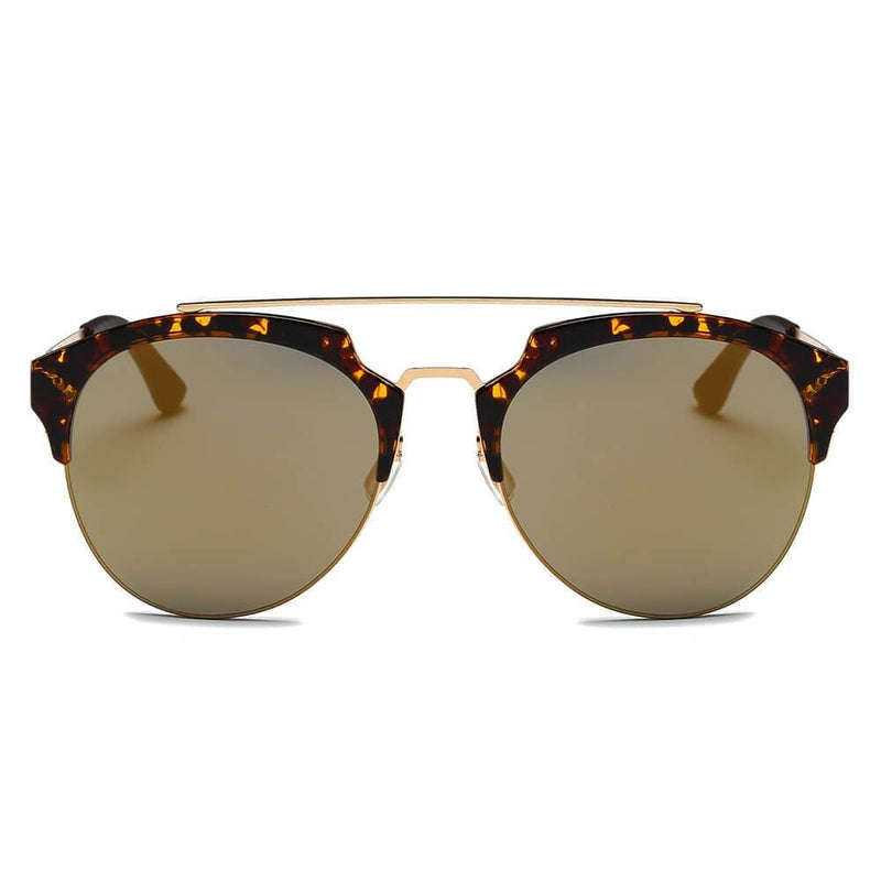 Cramilo Eyewear Sunglasses COROLLA | Half Frame Mirrored Lens Horned Rim Sunglasses Circle