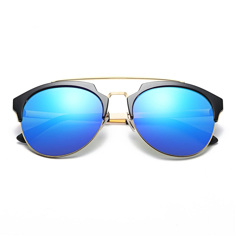 Cramilo Eyewear Sunglasses COROLLA | Half Frame Mirrored Lens Horned Rim Sunglasses Circle