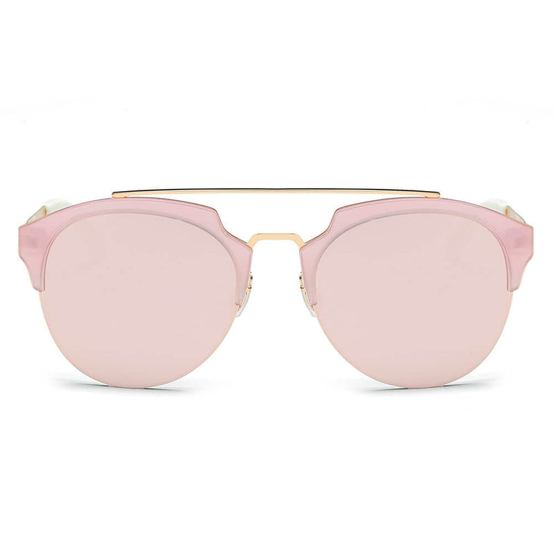 Cramilo Eyewear Sunglasses COROLLA | Half Frame Mirrored Lens Horned Rim Sunglasses Circle