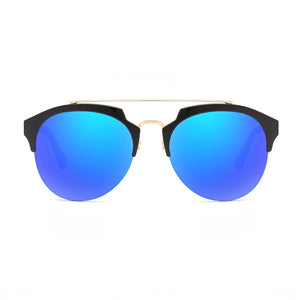 Cramilo Eyewear Sunglasses COROLLA | Half Frame Mirrored Lens Horned Rim Sunglasses Circle