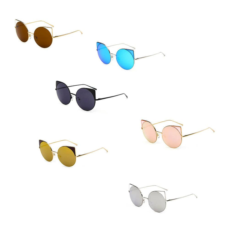 Cramilo Eyewear Sunglasses Dublin- Women Mirrored Lens Round Cat Eye Sunglasses