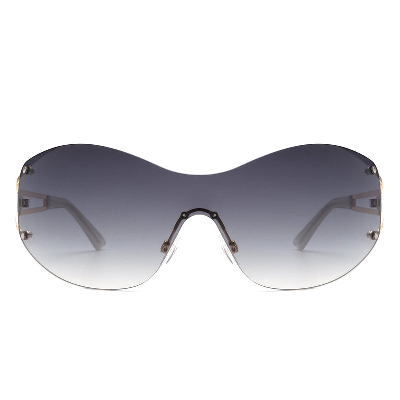 Cramilo Eyewear Sunglasses Elandor - Women Rimless Oversize Sleek Oval Fashion Sunglasses