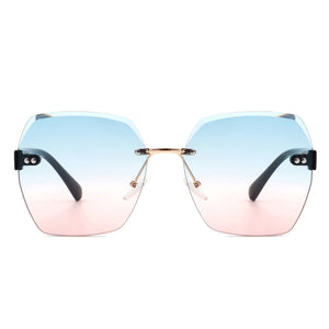 Cramilo Eyewear Sunglasses Ezernova - Oversize Square Geometric Rimless Tinted Fashion Sunglasses