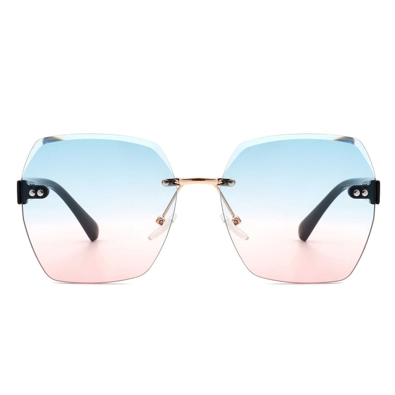 Cramilo Eyewear Sunglasses Ezernova - Oversize Square Geometric Rimless Tinted Fashion Sunglasses