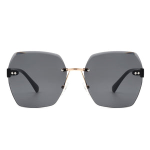 Cramilo Eyewear Sunglasses Ezernova - Oversize Square Geometric Rimless Tinted Fashion Sunglasses