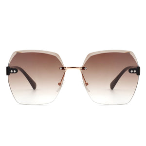 Cramilo Eyewear Sunglasses Ezernova - Oversize Square Geometric Rimless Tinted Fashion Sunglasses