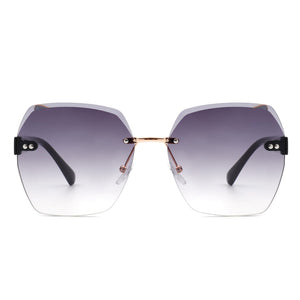 Cramilo Eyewear Sunglasses Ezernova - Oversize Square Geometric Rimless Tinted Fashion Sunglasses