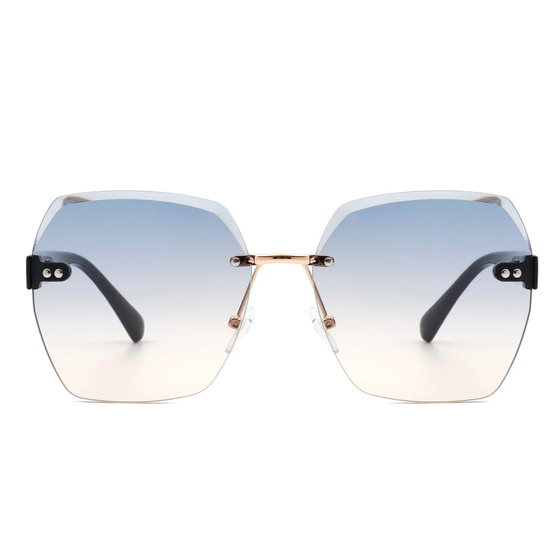 Cramilo Eyewear Sunglasses Ezernova - Oversize Square Geometric Rimless Tinted Fashion Sunglasses