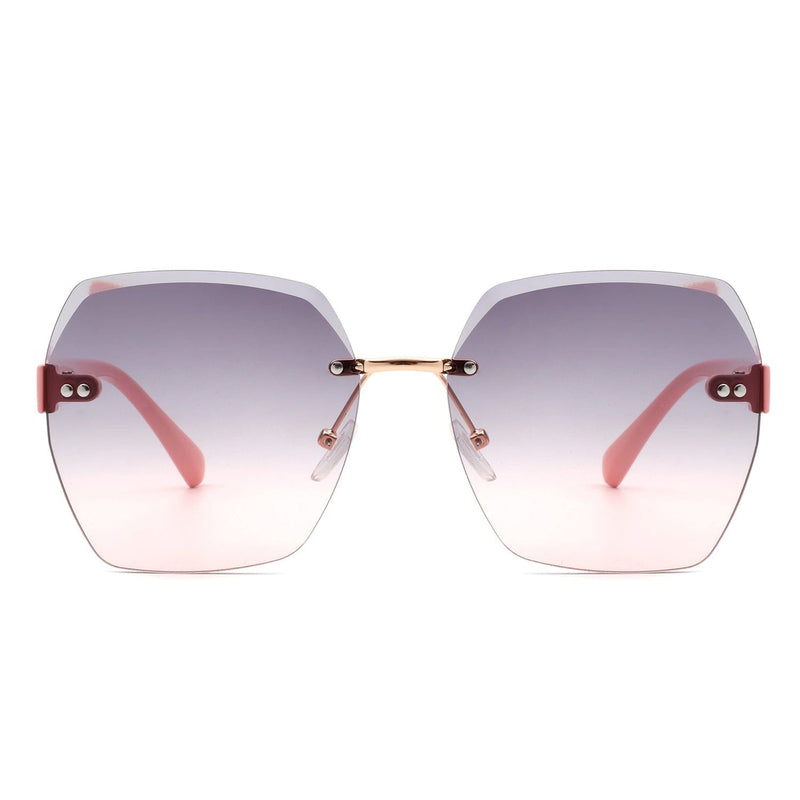 Cramilo Eyewear Sunglasses Ezernova - Oversize Square Geometric Rimless Tinted Fashion Sunglasses