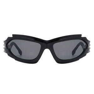 Cramilo Eyewear Sunglasses Fliyque - Geometric Rectangle Futuristic Wrap Around Sunglasses