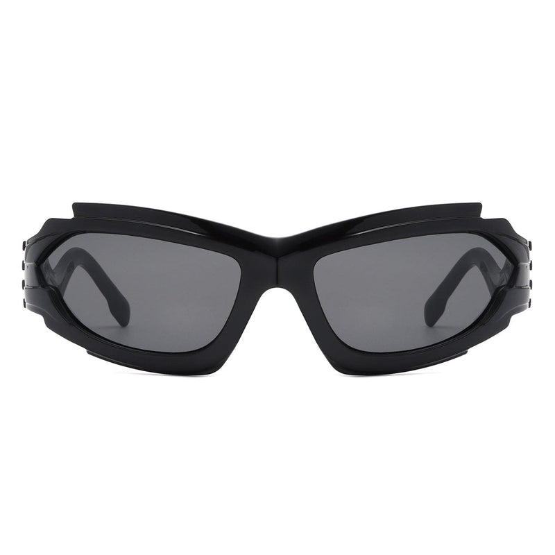 Cramilo Eyewear Sunglasses Fliyque - Geometric Rectangle Futuristic Wrap Around Sunglasses