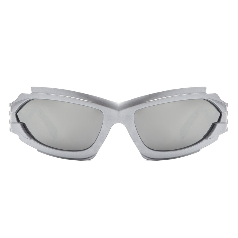 Cramilo Eyewear Sunglasses Fliyque - Geometric Rectangle Futuristic Wrap Around Sunglasses