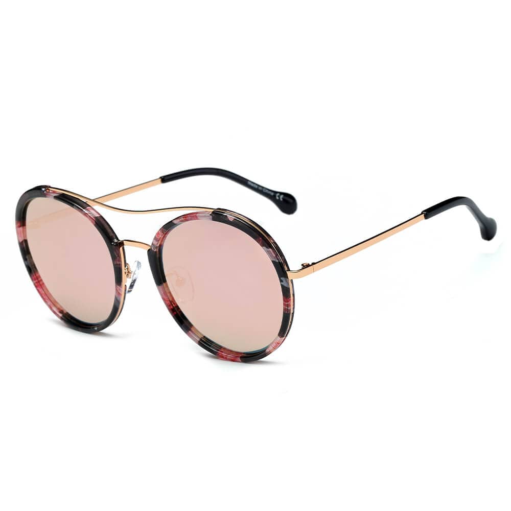 Cramilo Eyewear Sunglasses Floral Rims - Peach Lens - Gold Arms EMPORIA | Retro Polarized Lens Circle Round Sunglasses
