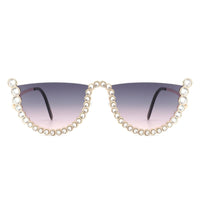 Cramilo Eyewear Sunglasses Florinda - Women Half Frame Rhinestone Round Fashion Sunglasses