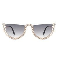 Cramilo Eyewear Sunglasses Florinda - Women Half Frame Rhinestone Round Fashion Sunglasses