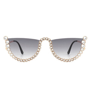 Cramilo Eyewear Sunglasses Florinda - Women Half Frame Rhinestone Round Fashion Sunglasses