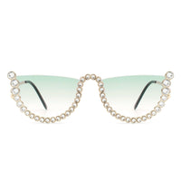 Cramilo Eyewear Sunglasses Florinda - Women Half Frame Rhinestone Round Fashion Sunglasses