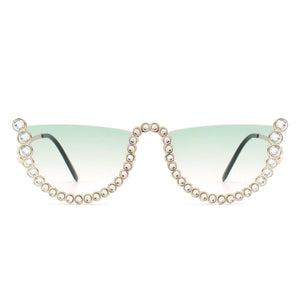 Cramilo Eyewear Sunglasses Florinda - Women Half Frame Rhinestone Round Fashion Sunglasses