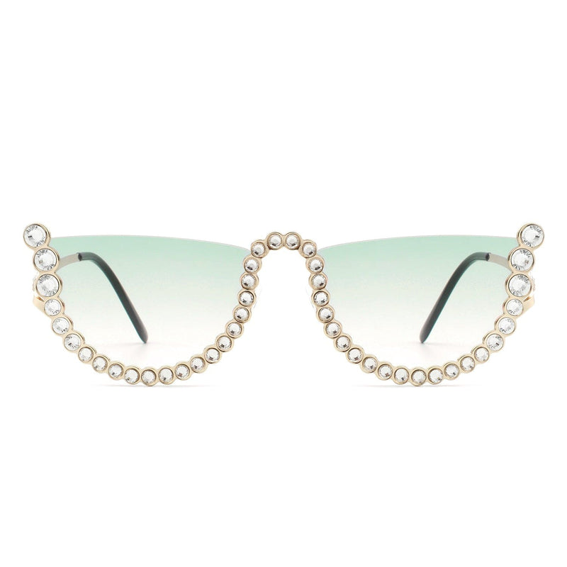 Cramilo Eyewear Sunglasses Florinda - Women Half Frame Rhinestone Round Fashion Sunglasses