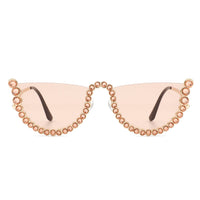 Cramilo Eyewear Sunglasses Florinda - Women Half Frame Rhinestone Round Fashion Sunglasses