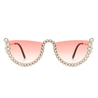 Cramilo Eyewear Sunglasses Florinda - Women Half Frame Rhinestone Round Fashion Sunglasses