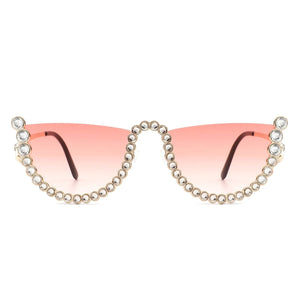 Cramilo Eyewear Sunglasses Florinda - Women Half Frame Rhinestone Round Fashion Sunglasses