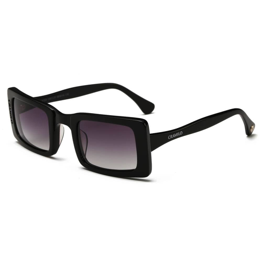 Cramilo Eyewear Sunglasses Full Black Frame - Purple Smoke Lens DAYTON | Unique Futuristic Unisex Postmodern Rectangle Square Sunglasses