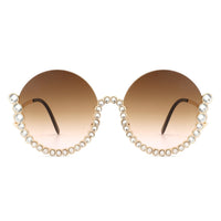 Cramilo Eyewear Sunglasses Gloriana - Women Circle Half Frame Oversize Rhinestone Fashion Round Sunglasses