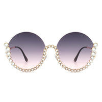 Cramilo Eyewear Sunglasses Gloriana - Women Circle Half Frame Oversize Rhinestone Fashion Round Sunglasses