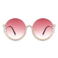 Cramilo Eyewear Sunglasses Gloriana - Women Circle Half Frame Oversize Rhinestone Fashion Round Sunglasses