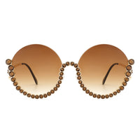 Cramilo Eyewear Sunglasses Gloriana - Women Circle Half Frame Oversize Rhinestone Fashion Round Sunglasses