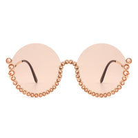 Cramilo Eyewear Sunglasses Gloriana - Women Circle Half Frame Oversize Rhinestone Fashion Round Sunglasses