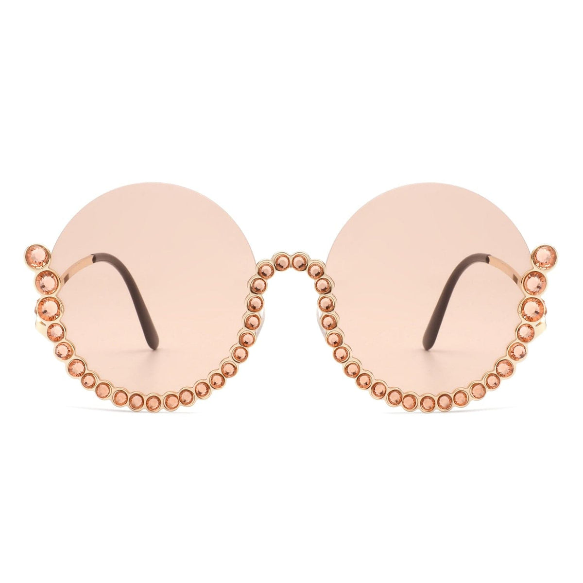 Cramilo Eyewear Sunglasses Gloriana - Women Circle Half Frame Oversize Rhinestone Fashion Round Sunglasses