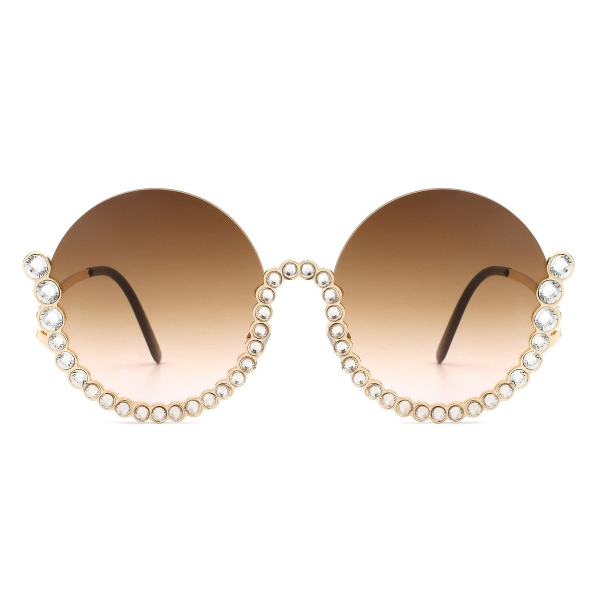 Cramilo Eyewear Sunglasses Gloriana - Women Circle Half Frame Oversize Rhinestone Fashion Round Sunglasses