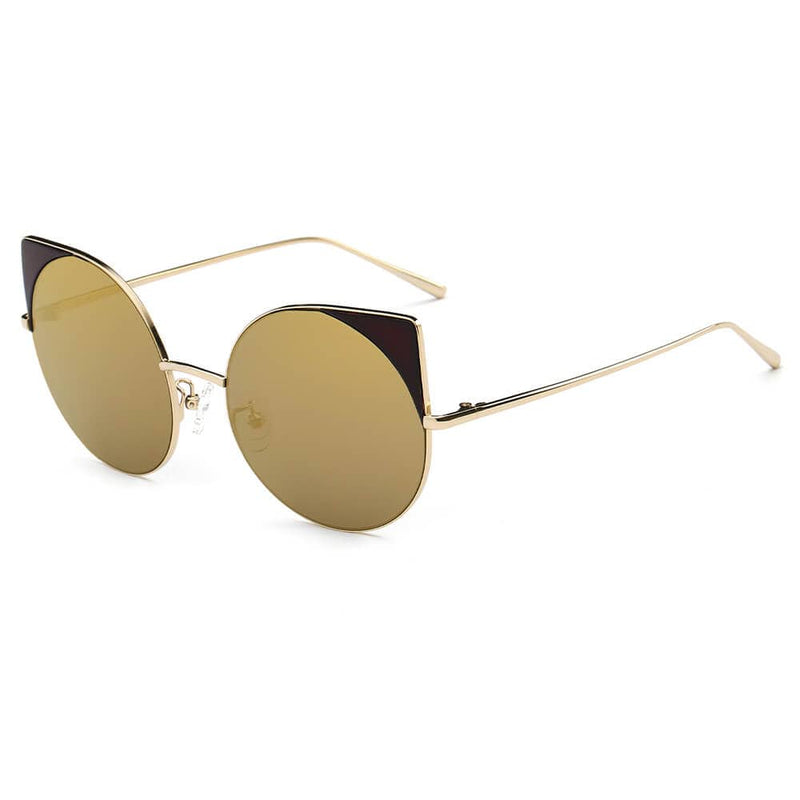 Cramilo Eyewear Sunglasses Gold - Amber Dublin- Women Mirrored Lens Round Cat Eye Sunglasses