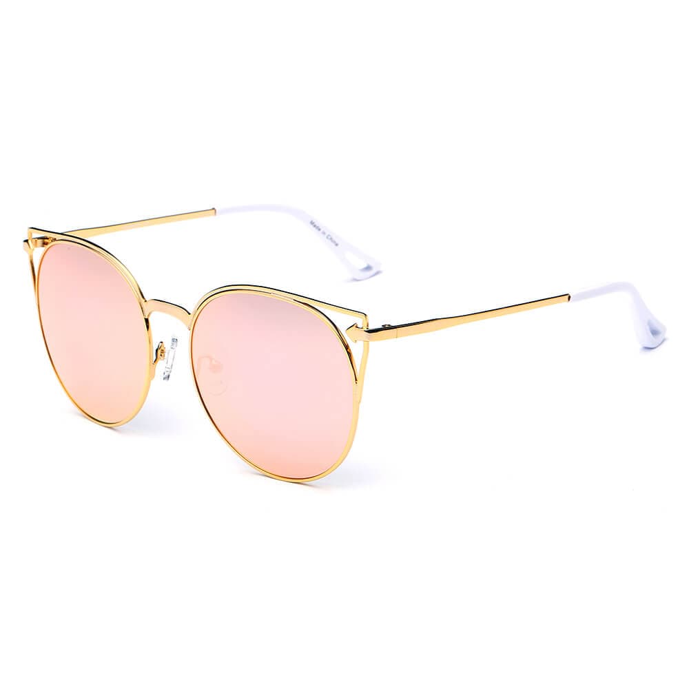 Cramilo Eyewear Sunglasses Gold - Barbie Pink Clayton - Women Round Petite Cat Eye Sunglasses Circle