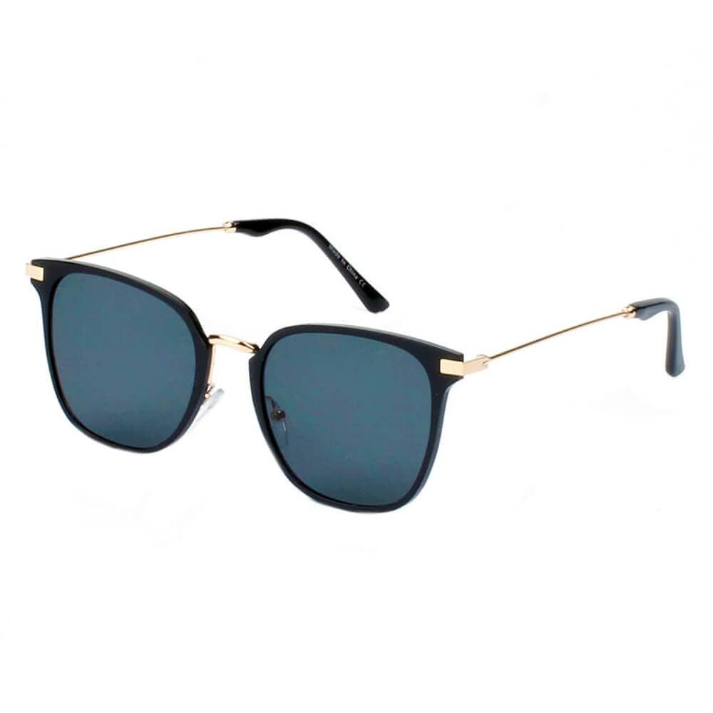 Cramilo Eyewear Sunglasses Gold - Black CAMBRIDGE | Pillowed Rectangle Flat Lens Horned Rim Sunglasses